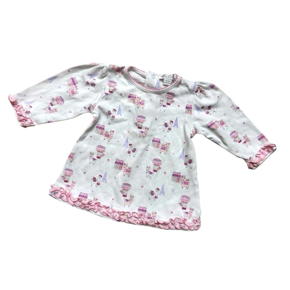 Kissy Kissy Lama White pink Ruffles Top Pima Cotton Long Sleeve Baby Girl 6-9M